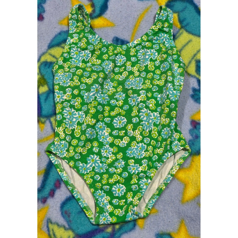Vintage Minnie by Lilly Pulitzer Girls 3T Green Blue Floral Swimsuit USA Made